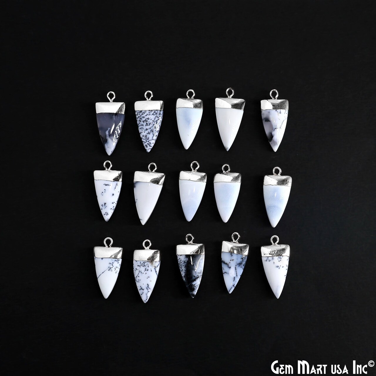 Triangle Pendant, Silver Electroplated Single Bail 24x10mm, Gemstone Connector Charm, GemMartUSA (50793)